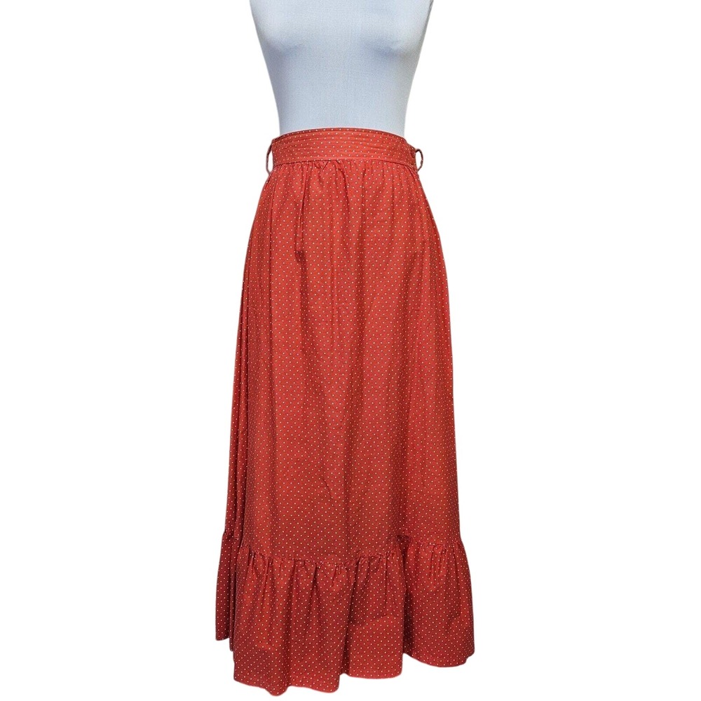 Vintage 70s DONIG OF CALIF Red White Polka‎ Dot High Rise Full Length Maxi Skirt